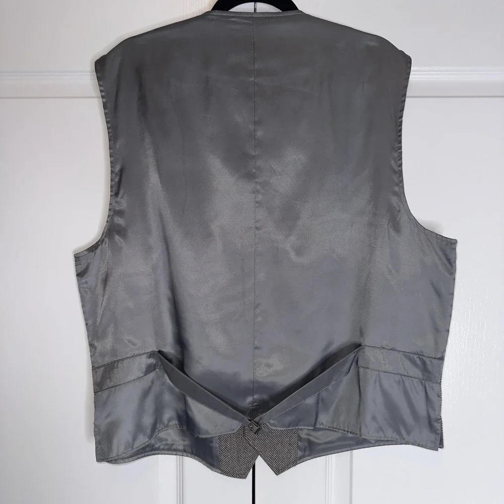Tre Vero Suit Vest‎ Mens XL Gray Herringbone Wool Tweed Belted Formal Business